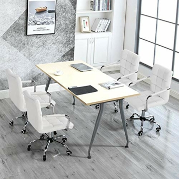 Yaheetech Bürostuhl Schreibtischstuhl Drehstuhl Drehocker Arbeitshocker mit abnehmbare Armlehnen, höhenverstellbar aus Kunstleder Weiß - 3