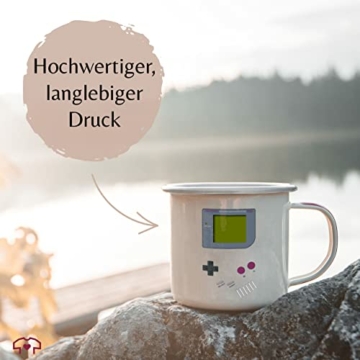 Emaille Tasse Blechtasse - Karneval & Fasching - Tassen - Gameboy - 300 ml - Weiß Silber - karneva gamer fasching+verkleidung 90ger und nerds kölscher 90 er retro gemboy gaming 90iger - ET215 - 6