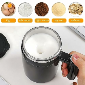 FOVNOT Upgrade Selbstrührende Tasse, Wiederaufladbar Self Stirring Mug Auto Magnetic Mug Selbstrührender Becher zum Selbstrührender Kaffee/Milch/Tee/Heiß Schokolade (Black) - 4