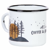 MUGSY I Emaille Tasse Coffee & Adventure mit Outdoor Motiv, weiß, Camping Tasse mit Spruch, bruchfest & leicht I 330ml - 1