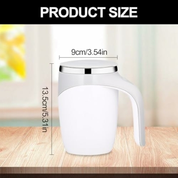 Selbstrührender Tasse, 380Ml Automatischer Selbstrührender Becher, Magnetische Rührtasse, Edelstahl Elektrische Selbstmischende Kaffeetasse für Kaffee, Heißer, Schokolade, Milch, Eiweißshakes(Weiß) - 2