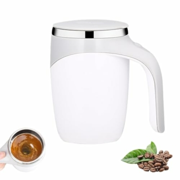 Selbstrührender Tasse, 380Ml Automatischer Selbstrührender Becher, Magnetische Rührtasse, Edelstahl Elektrische Selbstmischende Kaffeetasse für Kaffee, Heißer, Schokolade, Milch, Eiweißshakes(Weiß) - 1