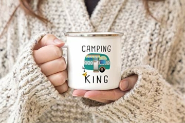 Tassendruck Emaille Tasse Camping lustig - Geschenk zum Camping/Tasse für coole Camper/Geschenk-Idee Campingfreunde - Camping King - klein silber Rand - 4