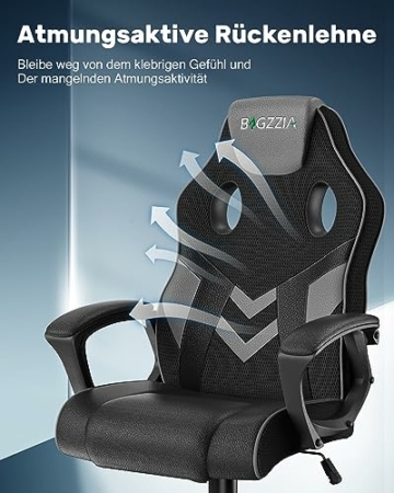 bigzzia Gaming Stuhl Computerstuhl Ergonomisch - Gamer Stuhl Bürostuhl mit Höhenverstellung Wippfunktion Feste Armlehne für Erwachsene Junge Mädchen, Grau - 6