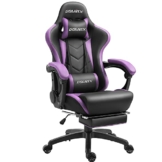 Dowinx Gaming Stuhl Ergonomischer Gamer Stuhl mit Lendenwirbelstütze, PC Bürostuhl Rückenlehne Verstellbarer Drehsessel mit Fußstütze (Schwarz&Violett - 1