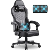 Dowinx Gaming Stuhl Racing Gamer Stuhl mit Frühling Kissen, Ergonomischer Gaming Sessel mit Massage, Bürostuhl PU Leder PC-Stuhl Verbreiterte Rückenlehne 150KG (Schwarz Grau) - 1