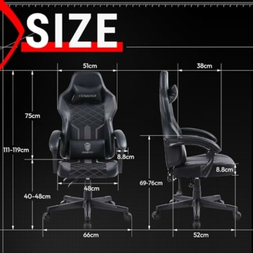 Dowinx Gaming Stuhl Racing Gamer Stuhl mit Frühling Kissen, Ergonomischer Gaming Sessel mit Massage, Bürostuhl PU Leder PC-Stuhl Verbreiterte Rückenlehne 150KG (Schwarz Grau) - 3
