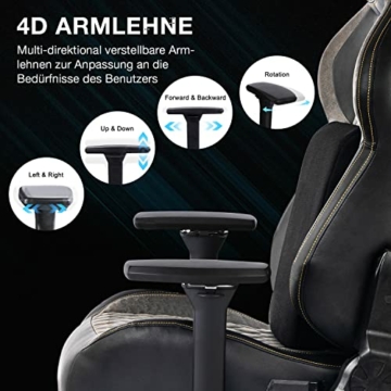 Fantasylab Gaming Stuhl 200KG Belastbarkeit Bürostuhl 200KG Verstellbare Armlehne 4D Gamer Stuhl mit Lendenwirbelstütze Chefsessel Ergonomischer Schreibtischstuhl Gaming Chair Schwarz/Grau - 4