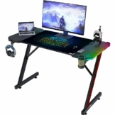 Homall 140 x 60cm Gaming Tisch mit LED, PC Schreibtisch mit Kabelwanne, Kopfhörerhaken und Getränkehalter für Gaming und Home Office - 1