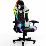 Homall Gaming Stuhl mit LED, 150 kg Belastbarkeit, Ergonomischer Bürostuhl RGB Beleuchtung und Lendenwirbelstütze, Gamer Sessel mit PU Leder - 1
