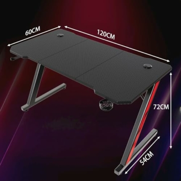 Homall Gaming Tisch 120 x 60 cm, Z-Frame Gaming Schreibtisch mit Getränkehalter, Kopfhörer Haken, Computertisch PC Tisch Ergonomischer Gamer Tisch - 3