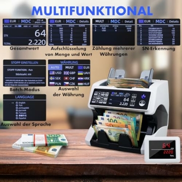 Jubula MV-500 Geldzählmaschine für gemischte Geldscheine & Falschgelddetektor | Sicher | Exakt | EUR USD GBP SEK CHF usw. | Banknotenzähler | Geldzähler | Banknotenzählmaschine | Geldscheinzähler - 3