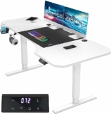 JUMMICO HöHenverstellbarer Schreibtisch Weiß 160 x 75 cm L-förmiger Schreibtisch Höhenverstellbar Elektrisch mit Memory-Steuerung,Ergonomie Gaming Tisch mit Becherhalter, Haken (Weiß) … - 1