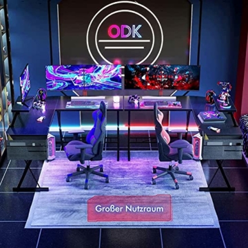 ODK Gaming Tisch, Computertisch, Gaming Schreibtisch mit runder Ecke, Gaming-Tisch mit Monitorablage, 127 x 127cm, Schwarz - 2