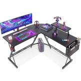 ODK Gaming Tisch, Computertisch, Gaming Schreibtisch mit runder Ecke, Gaming-Tisch mit Monitorablage, 127 x 127cm, Schwarz - 1