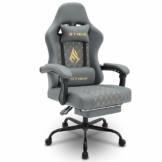 symino Gaming Stuhl – Racing Stuhl Design Gamer Stuhl, Ergonomischer Gaming Stuhl mit Fußstütze, Bürostuhl PU-Leder, Grau - 1