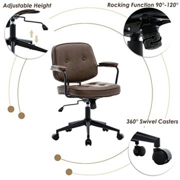 chairus Ergonomischer Bürostuhl PU Leder Schreibtischstühle Drehstuhl Verstellbarer Computerstuhl Modern Gepolsterter Arbeitsstuhl (Braun) - 6