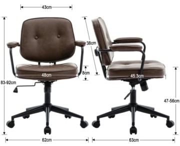 Wahson PU-Leder Bürostuhl Modern Schreibtischstuhl Drehstuhl mit Armlehne höhenverstellbar Arbeitsstuhl für Home Office/Arbeitszimmer/Schminktisch,Braun - 2