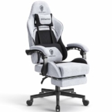 Dowinx Gaming Stuhl Bürostuhl Stoff Tasche Frühling Kissen, Massage mit Kopfstütze, Ergonomische Gaming Stuhl mit Fußstütze (Schwarz&grau) - 1
