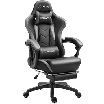 Dowinx Gaming Stuhl Ergonomischer Gamer Stuhl mit Lendenwirbelstütze, PC Bürostuhl Rückenlehne Verstellbarer Drehsessel mit Fußstütze (Schwarz&grau - 1