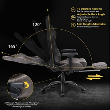 Dowinx Gaming Stuhl Ergonomischer Rennstil mit Massage Lendenwirbelstütze Bürosessel für Computer PU-Leder mit versenkbarer Fußstütze,4D Armlehnen - 5