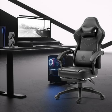 Dowinx Gaming Stuhl mit Frühling Kissen, Massage Gaming Sessel mit Fußstütze, Ergonomischer Racing Gamer Stuhl 150 kg belastbarkeit, Schwarz - 2