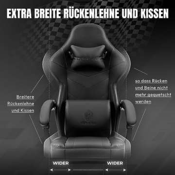 Dowinx Gaming Stuhl mit Frühling Kissen, Massage Gaming Sessel mit Fußstütze, Ergonomischer Racing Gamer Stuhl 150 kg belastbarkeit, Schwarz - 7
