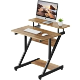 Dripex Computertisch mit Rollen Z-förmiger Schreibtisch, Mobiler Laptoptisch mit Regalen für kleine Räume, Home Office 70x60x79CM Dunkelbraun - 1