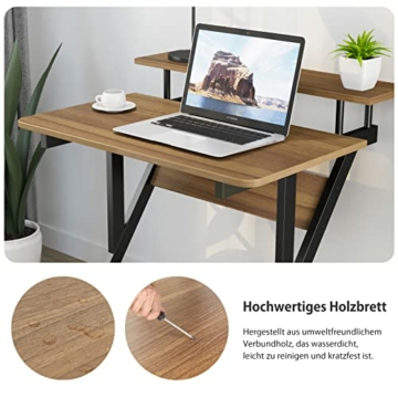 Dripex Computertisch mit Rollen Z-förmiger Schreibtisch, Mobiler Laptoptisch mit Regalen für kleine Räume, Home Office 70x60x79CM Dunkelbraun - 5