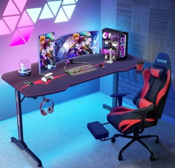 Homall Gaming Tisch Gaming Schreibtisch Gamer Computertisch Ergonomischer PC Tisch mit Getränkehalter und Kopfhörerhalter T-Förmiger (Schwarz, 180 x 60 cm) - 2