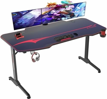 Homall Gaming Tisch Gaming Schreibtisch Gamer Computertisch Ergonomischer PC Tisch mit Getränkehalter und Kopfhörerhalter T-Förmiger (Schwarz, 180 x 60 cm) - 1