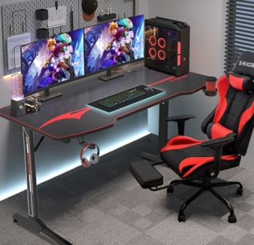 Homall Gaming Tisch Gaming Schreibtisch Gamer Computertisch Ergonomischer PC Tisch mit Getränkehalter und Kopfhörerhalter T-Förmiger (Schwarz, 180 x 60 cm) - 7