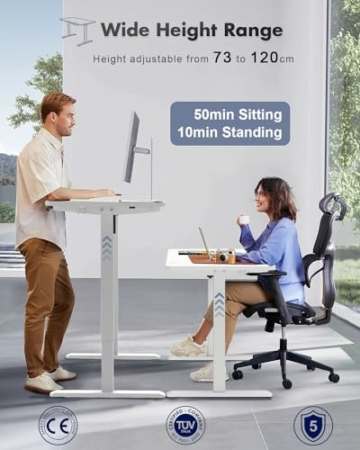 JUMMICO Höhenverstellbarer Schreibtisch 100x60 cm Schreibtisch Höhenverstellbar Elektrisch Ergonomischer Steh-Sitz Tisch Computertisch Höhenverstellbar Stehschreibtisch Adjustable Desk(Weiß) - 2