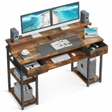 ODK Schreibtisch, Computertisch mit Schubladen, 120x50x90cm Schreibtisch Holz mit Abnehmbarem Regal, Bürotisch mit Tastaturablage und Monitorständer, PC Tisch Gaming Tisch für Home Office, Braun - 1