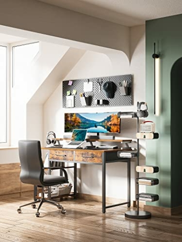 ODK Schreibtisch mit 2 Schubladen, Computertisch mit Regalen und Monitorständer, Bürotisch mit Bücherregal, Computertisch Klein PC-Tisch Officetisch für Home Office, 120x50x87cm, Rustikales Braun - 5