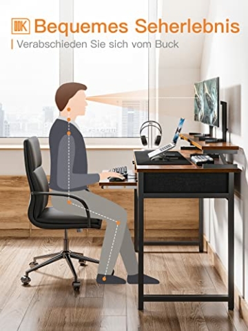 ODK Schreibtisch mit 2 Schubladen, Computertisch mit Regalen und Monitorständer, Bürotisch mit Bücherregal, Computertisch Klein PC-Tisch Officetisch für Home Office, 120x50x87cm, Rustikales Braun - 8