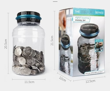 PIQIUQIU Digitale Sparschwein-Zähler Automatische Spardose Geld sparen Box Münze Spartopf Container mit LCD-Display und großer Kapazität (1,8 Liter) - 5