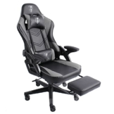 Trisens Gaming Stuhl im modernen Racing-Design mit ausziehbarer Fußstütze Gaming Chair mit verstellbaren Design Armlehnen ergonomischer Schreibtischstuhl mit extra Stützkissen, Farbe:Schwarz/Grau - 1