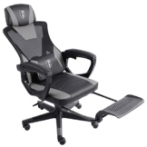 TRISENS Gaming Stuhl im modernen Racing-Design mit einklappbarer Fußstütze - Gaming Chair mit flexiblen Armlehnen - ergonomischer Gaming Schreibtischstuhl mit extra Stützkissen, Farbe:Schwarz/Grau - 1