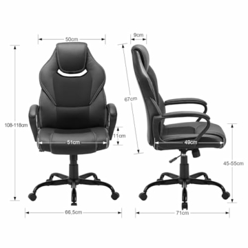 Zedelmaier Gaming Stuhl Gaming Sessel Ergonomischer Bürostuhl Gaming Stuhl Gamerstuhl mit Wippfunktion gepolsterter Rückenlehne höhenverstellbar Schreibtischstuhl Gaming Stuhl (Schwarz) - 3