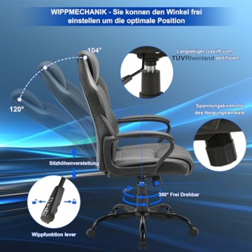 Zedelmaier Gaming Stuhl Gaming Sessel Ergonomischer Bürostuhl Gaming Stuhl Gamerstuhl mit Wippfunktion gepolsterter Rückenlehne höhenverstellbar Schreibtischstuhl Gaming Stuhl (Schwarz) - 5