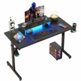 Bestier Gaming Schreibtisch mit LED, Gaming Tisch mit Monitorständer, Getränkehalter, Kopfhörerhaken, PC Tisch,Kleiner Computertisch für Büro,Schlafzimmer, 106 x 50cm (Schwarzes Carbonfaser-Design) - 1