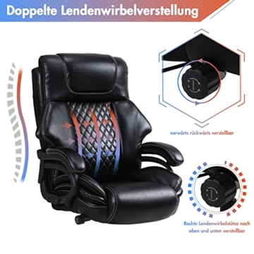 Bosmiller Bürostuhl Chefsessel 200kg Belastbarkeit Bürostuhl 200kg Ergonomischer Schreibtischstuhl Drehstuhl Leder mit Verstellbarer Lordosenstütze, Schwarz 9341 - 3