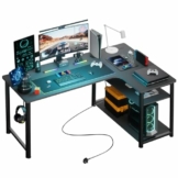 COMHOMA Schreibtisch Gaming Tisch mit Regal, Eckschreibtisch mit USB-Ladeanschluss und Steckdose, 120cm Computertisch L Form, PC Tisch für Büro, Heimbüro, schwarz - 1