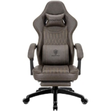 Dowinx Gaming Stuhl mit Frühling Kissen,Racing Gamer Stuhl mit Massage Lendenwirbelstütze, Ergonomischer Gaming Sessel mit Fußstütze Bürostuhl PU Leder Braun - 1