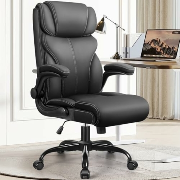 FelixKing Bürostuhl, Ergonomischer Großer Computer Bürostuhl, Chefsessel, Verstellbare Hohe Rückenlehne Flip Armlehnen, Lendenwirbelstütze Drehbarer Computerstuhl mit Schaukel(Matte Black) - 7