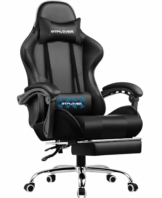 GTPLAYER Bürostuhl Gaming Stuhl Massage Chefsessel Ergonomischer Gamer Stuhl mit Fußstütze, Kopfstütze Massage-Lendenkissen, Gepolstert Gaming Chair, Drehsessel Schwarz - 1