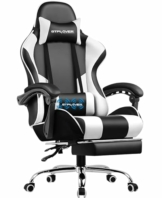 GTPLAYER Bürostuhl Gaming Stuhl Massage Gaming Sessel Ergonomischer Gamer Stuhl mit Fußstütze, Kopfstütze Massage-Lendenkissen, Gepolstert Gaming Chair, Drehsessel Weiß - 1