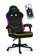 huzaro Force 4.4 RGB Black | LED Beleuchtung Gaming Stuhl Bürostuhl Schreibtischstuhl Ergonomischer Kunstleder Stoff | Kopfstütze Lendenkissen Höhenverstellbar Wippfunktion 130 kg belastbar | Schwarz - 1