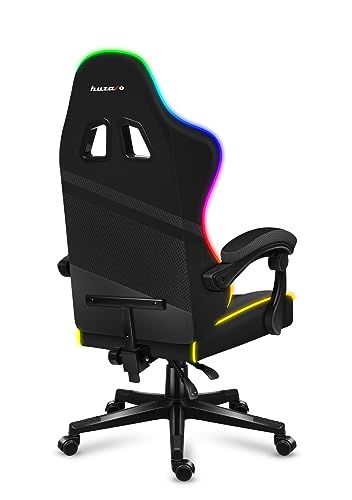 huzaro Force 4.4 RGB Black | LED Beleuchtung Gaming Stuhl Bürostuhl Schreibtischstuhl Ergonomischer Kunstleder Stoff | Kopfstütze Lendenkissen Höhenverstellbar Wippfunktion 130 kg belastbar | Schwarz - 8